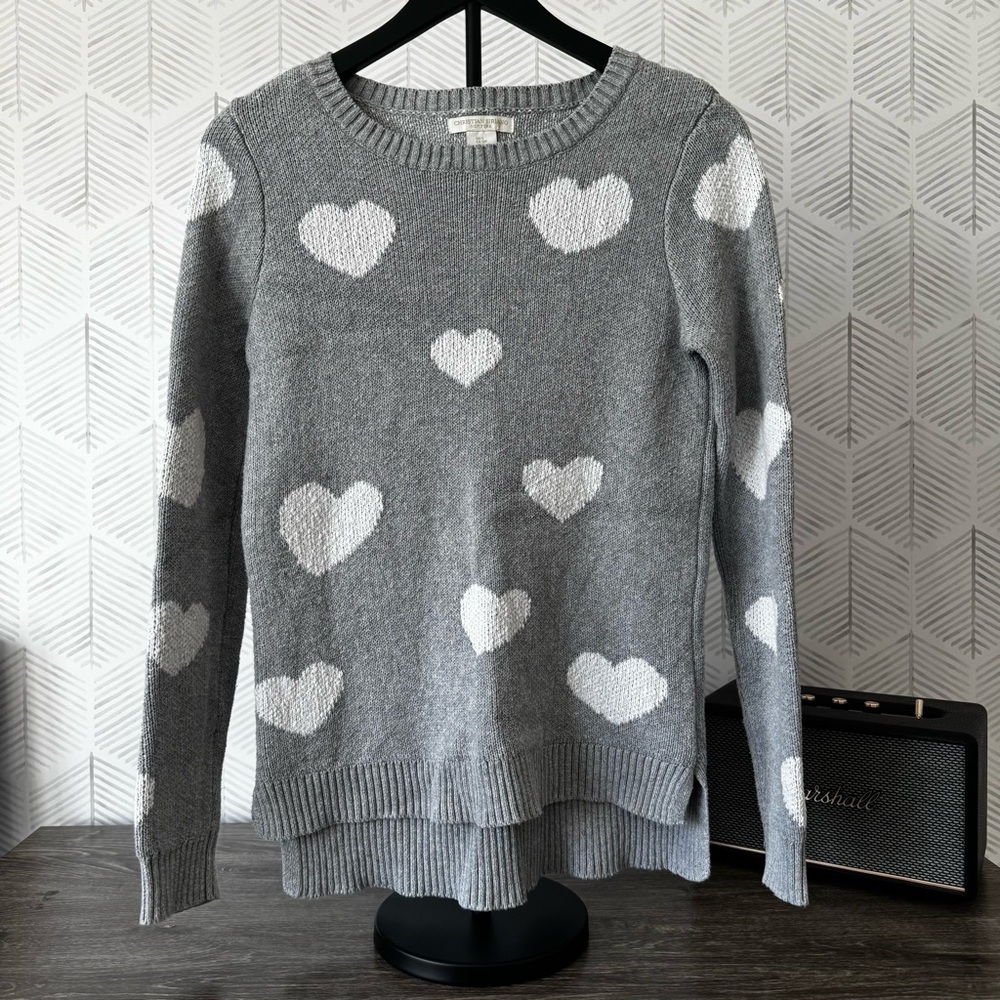 Christian Siriano Gray Sweater with White Heart Pattern